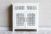 Antique Indian Jali Hand Carved Solid Wooden Cabinet Whitewash 89x40x90cm A0156